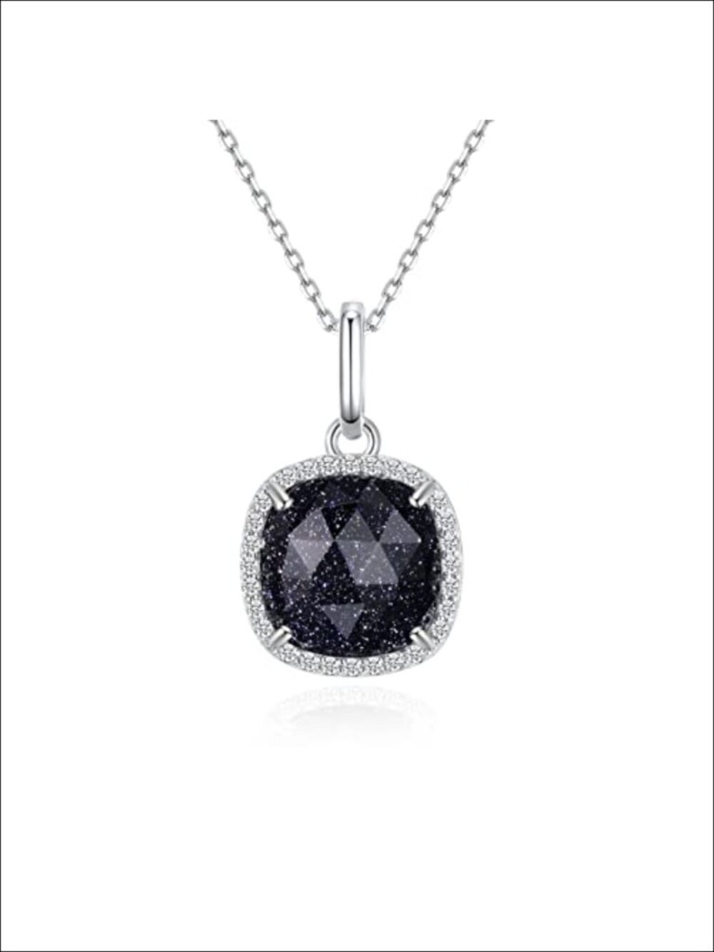 Blue Sandstone Pendant Necklace with Cubic Zirconia for Women, Hypoallergenic